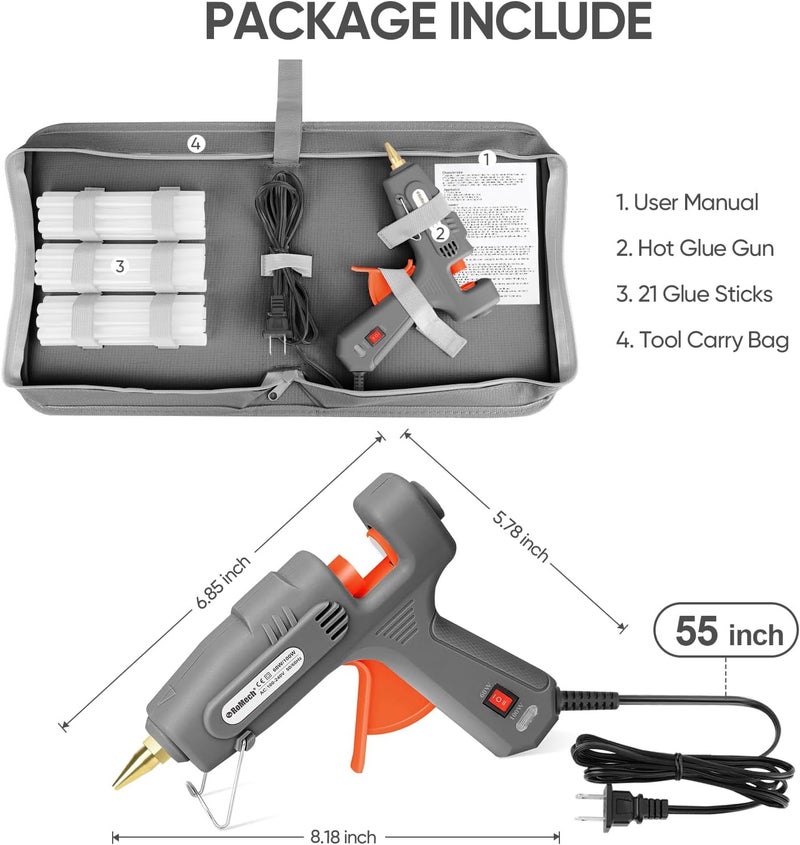 ROMECH Full Size Hot Glue Gun with 60/100W Dual Power and 21 Hot Glue Sticks (7/16"), Fast Preheating Heavy Duty Industrial Gluegun with Storage Case for Crafting, DIY and Repairs (Gray) - Image 5
